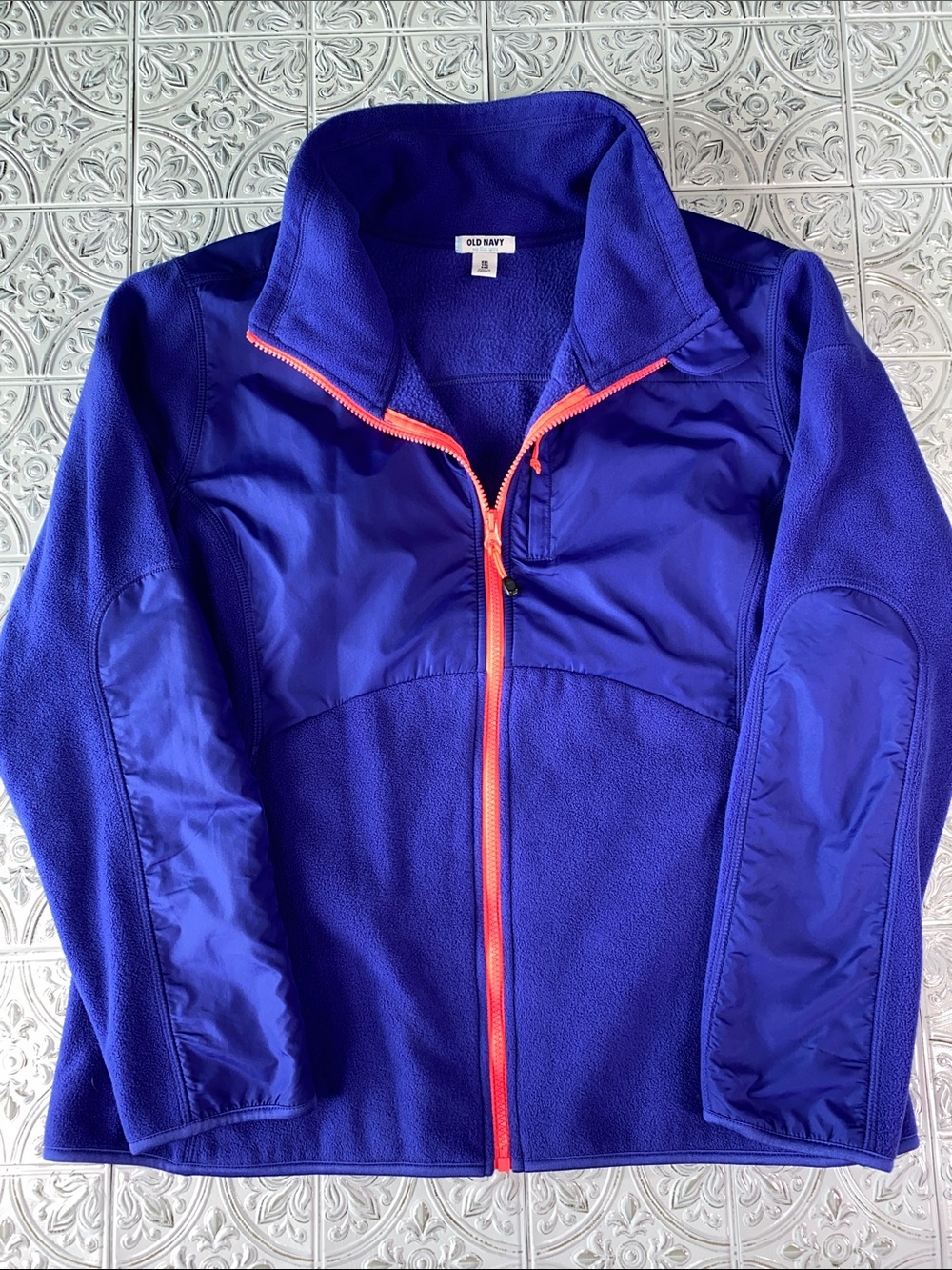 Old Navy Women XXL Purple Full Zip Fleece Jacket Hot Pink Contrast Trim